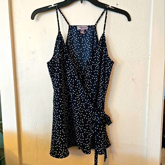 Chelsea28 Tops - Chelsea 28 Navy Blue Polka Dot Wrap Tank Blouse XS